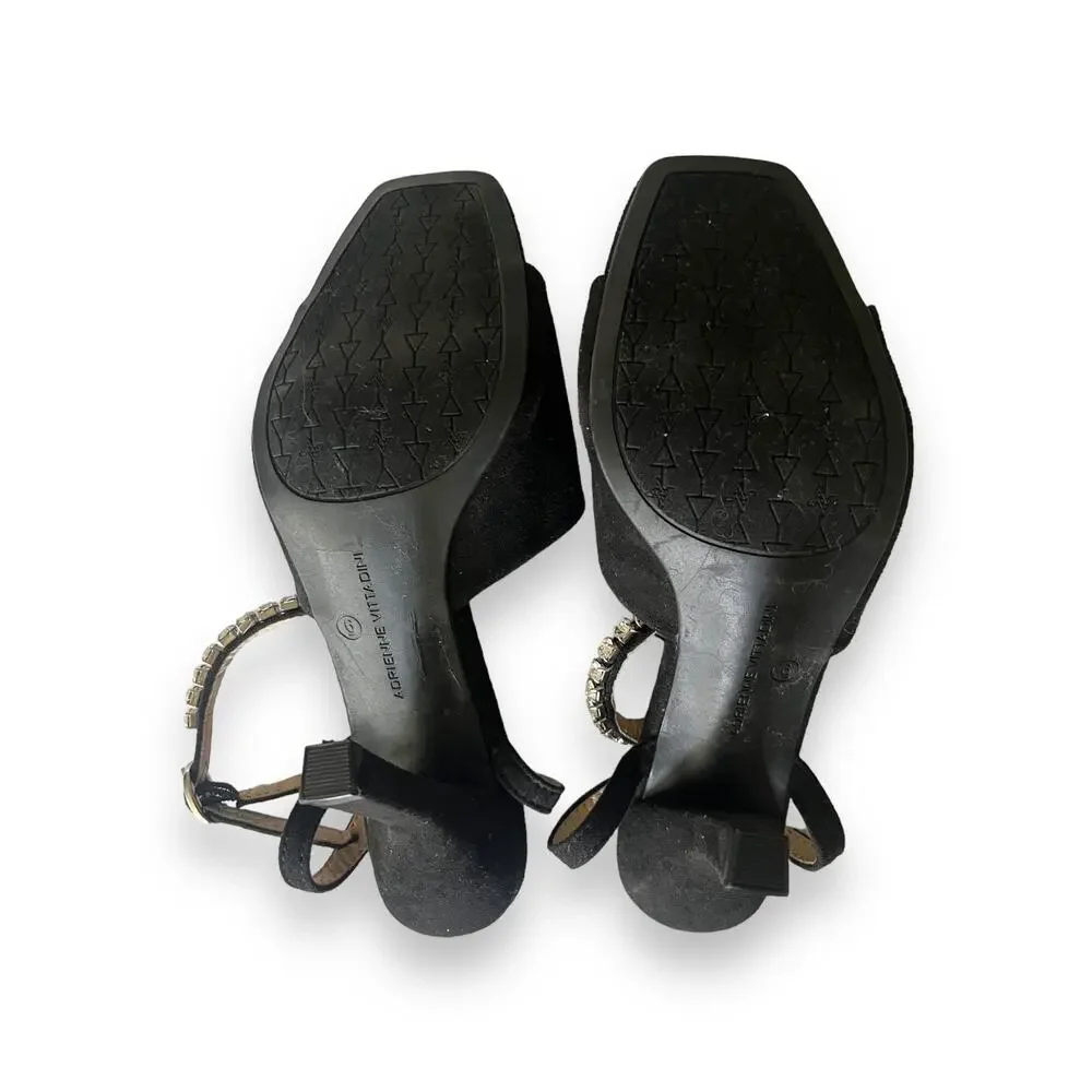Adrienne Vittadini Ginnie rhinestone ankle accented black heels size 6
